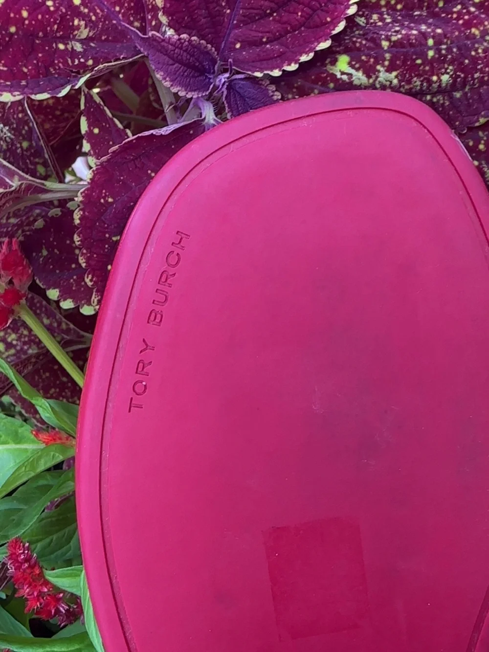 Tory Burch Red Leather Logo Slide Sandals with Contrast Trim